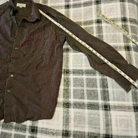 Vintage Mens L Eighty Eight brown with white pinstripe button down oxford shirts - Picture 4 of 8